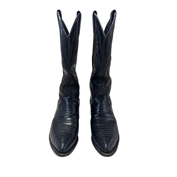 VTG 90s Justin Women Block Heel Cowboy Boots Black Lizard Leather 6B Western EUC - Picture 4 of 9